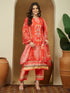 Janasya Women's Orange Cotton Blend Ethnic Motifs Printed Pakistani Straight Kurta Set